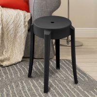 塑料凳子加厚成人高板凳家用餐桌现代简约时尚创意北欧方圆凳椅子 经典黑圆[加厚版] 10把以上单把价格