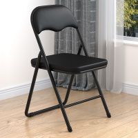 折叠椅子靠背椅电脑椅培训塑料椅子家用便携办公椅会议椅简易凳子 黑架+骆驼椅(皮革)
