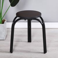 凳子加厚家用客厅登子餐桌凳现代简约高凳可摞叠铁腿经济型圆凳子 黑胡桃(烤漆款)