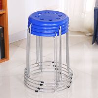 圆凳凳子实心钢筋凳铁凳地毯皮凳子收纳凳彩凳家用凳餐厅凳餐桌凳 45cm高实心钢筋八孔蓝色