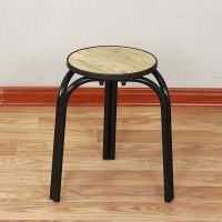 圆凳子餐厅凳子小板凳木凳子折叠凳子饭店皮凳子家用凳子45厘米高 45厘米高木纹黑管单价