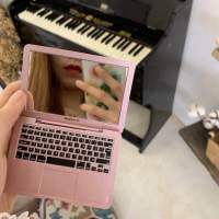 创意mac镜子迷你随身镜子苹果笔记本电脑造型便携折叠小化妆镜ins 玫瑰金 笔记本电脑镜子