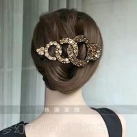 新品闪耀水钻特大号鸭嘴夹简洁时尚盘头发横夹妈妈发卡夹子后脑勺 香槟咖 11厘米中号