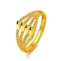 专柜沙金戒指可调节久不掉色镀金戒指女新款宝石镶嵌小众森系 优雅金叶 戒指