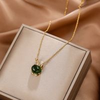 [不掉色]小众轻奢钛钢项链女锁骨链毛衣链气质百搭时尚镀金项链 绿色小兔子(O链)