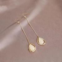 猫眼石长款耳环2021年新款潮夏款流苏耳坠百搭气质耳钩显瘦耳饰 金色 耳勾款