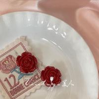 法式复古个性撞色郁金香花朵耳坠耳环高级感清新气质耳钉耳饰女潮 红玫瑰 S925银针