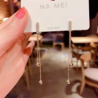 韩国东大门冷淡风流苏耳环女气质百搭高级感微镶钻长款耳坠耳饰品 流苏耳环金色