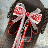 复古风大蝴蝶结流苏飘带发饰汉服配饰发夹女儿童成人公主古装头饰 C款红色
