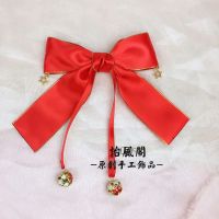 DIY日系洛丽塔LOLITA宽金葱蝴蝶结飘带发饰发夹铃铛发卡头饰品女 大红 发圈