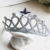 宝宝发带头饰蝴蝶结发夹皇冠女婴儿发饰百日周岁生日帽子公主头花 银色皇冠