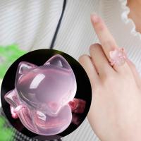 [ 招桃花 ]粉晶小狐狸戒指女芙蓉石吊坠星光粉水晶狐狸尾戒套装 j194粉色狐狸戒指