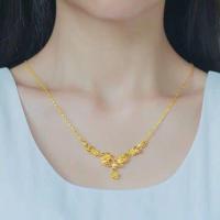 送戒指久不掉色越南沙金项链女锁骨链吊坠金色首饰品妈妈项链婚庆 锁骨链+花吊坠 (长约48cm)+2cm延长链