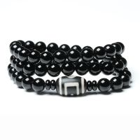 水晶黑曜石手链男士多层韩版手链女黑色佛珠情侣手串简约时尚饰品 款式一