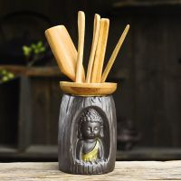 黑檀茶道六君子套装茶夹洗杯夹功夫茶叶夹子茶镊子茶杯夹茶具零配 树洞菩萨茶道配件