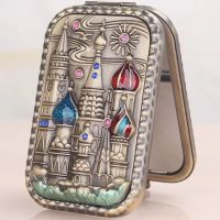 小镜子随身折叠可爱迷你双面化妆镜古风携带学生金属男女士长方形 方形(5城堡青)