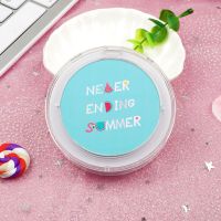 卡通小号圆镜子发光迷你化妆镜便携LED化妆镜带灯补妆女生随身镜 蓝色西瓜