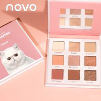 NOVO九色眼影盘不飞粉防汗防水持久上色不掉色哑光高光组合套装 1#猫咪粉盘 送五只套刷