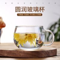 日式无印良品圆趣带把透明玻璃杯子水杯花茶杯加厚防爆大肚杯 加厚款350ml(杯刷)