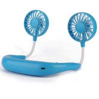 usb挂脖小风扇静音迷你充电学生宿舍随身上课床上小型电风扇男女 标配版[蓝色]大风力 [标配版]续航2-4小时+送数据线
