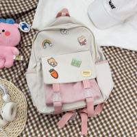 书包女韩版原宿ulzzang少女ins森系简约徽章高中学生初中生双肩包 粉色无挂件