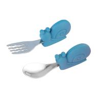 一体式硅胶餐盘宝宝学吃饭吸盘碗防摔倒防滑硅胶吸管餐盘碗套装 蓝色五金叉勺