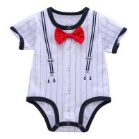 婴儿连体哈衣爬服短袖夏款男宝宝帅气绅士礼服满月新生儿包屁衣薄 吊带领结三角[短袖] 59 建议0-3个月