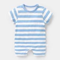 咔咔熊猫婴儿衣服短袖连体衣男夏装新生儿0女宝宝3个月6平角哈衣 蓝白宽条 66cm