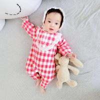 新生儿0婴儿1连体衣服2外出3抱衣4套装5男宝宝6女7春秋冬装8个月9 乳白色 长袖前开格子 59cm