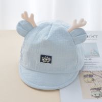 新生儿帽子1-3个月宝宝鸭舌帽婴儿帽子秋季超萌胎帽幼儿遮阳帽春2 小麋鹿蓝色 0-4个月(适合头围36-42cm)