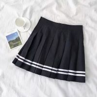 日系jk制服甜美裙百搭学院风班服黑色百褶短裙中长裙大码半身裙女 条纹短裙 裙长42 S