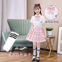 2021新款儿童JK制服半身裙日系学院风女童JK套装矮个子洋气10岁 少女心事+短袖衬衫+(领结)送袜子 120建议25