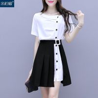 夏季女装2021年新款潮气质衬衫连衣裙子职业两件套装洋气减龄时尚 黑色 两件套 2XL 125-135