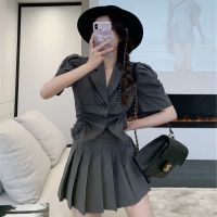[优质]时尚套装收腰显瘦洋气百褶裙设计感宽松百搭气质西装外套 百褶裙 S码[建议80-90斤]