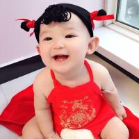 新生婴儿护囟门发带韩国男女宝宝哪吒假发头饰公主中国风搞笑发饰 红绳小啾啾