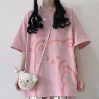 两件套装夏新款短袖印花粉色T恤学院风JK制服裙子格子百褶半身裙 粉色T恤 S