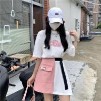 学生可盐可甜两件套少女夏装大码时尚短袖T恤+撞色半身裙休闲套装 白色 XS [30斤内]
