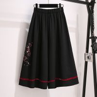 大码女装夏季套装女2021新款改良汉服国潮上衣显瘦连衣裙裤两件套 黑色阔腿裤 [单件] M [建议80-100斤]