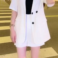 休闲西装套装裤2021年新款女韩版休闲时尚减龄短裤两件套夏季薄款 白色裤子[单件] XL 建议115-130斤
