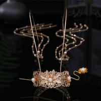 汉服头饰发冠女古风简约发饰魏晋古装凤冠复古流苏发簪子发夹饰品 金色发冠+发簪一个送眉心贴