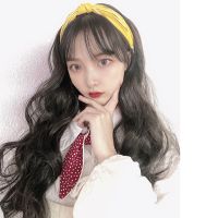 假发女长发懒人发箍一体半头套大波浪微卷自然韩版气质圆脸仿真直 [卷发款]黑色-65cm. 黄底白条发箍