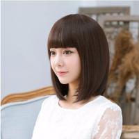 [低价]假发女短发Bobo头长款内扣齐斜刘海逼真整顶假发 自然黑 [齐刘海]送发网+一字夹