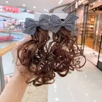 韩版公主蝴蝶结发夹头饰假发卷发造型女童宝宝可爱发饰发夹发饰品 黑白格子发夹一对