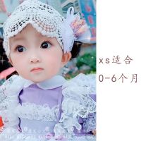 韩国儿童婴儿发带头饰品女宝宝假发带百天摄影蕾丝蝴蝶结发箍公主 白色xs 0-6个月