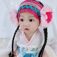 儿童头饰小女孩假发发网 一周岁宝宝蝴蝶结发带百天婴儿春秋发卡 西城风情长辫(3-6个月41CM)