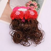 儿童假发发夹头饰宝宝蝴蝶结女童婴幼儿卷发可爱帽子飘带卷发饰品 15-小熊红色[一对]