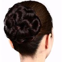 假发发包盘头花苞发饰抓夹式九朵花丸子头盘发器卷发包五色发圈 黑棕色 无镶钻