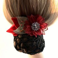 韩国优雅高档头饰气质盘发大号发夹发饰女成人发卡职业头花后脑勺 红色 配粗网(适合头发多或长的使用)