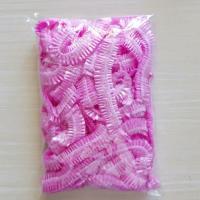 一次性加厚塑料浴帽防尘防油头套淋浴防水帽子女美容染发焗油发帽 加厚浴帽50个[红色]