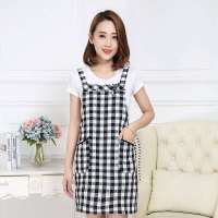 棉布围裙女厨房蝴蝶结格子日式可爱工作服韩式背带围腰时尚罩衣 蝴蝶结背带围裙黑